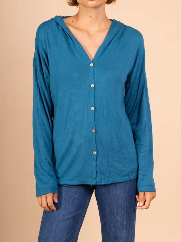 Thin Buttoned Cardigan with Hood