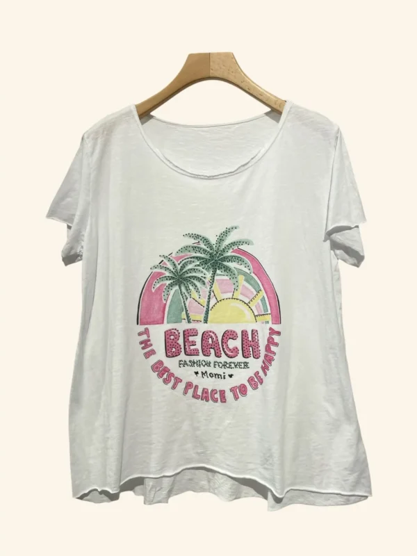 Printed T-Shirt with Rhinestones — Beach