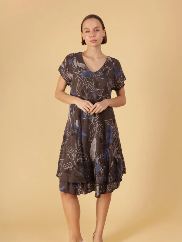 Asymmetrical Floral Dress with Short Sleeves