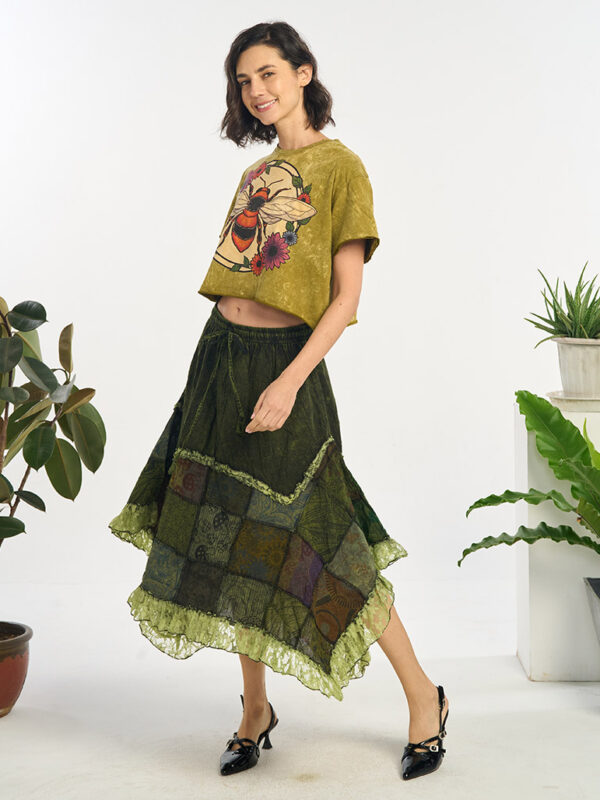 Cotton Patchwork Midi Skirt