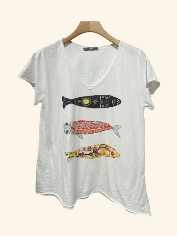 Printed T-Shirt with Rhinestones — 3Fish