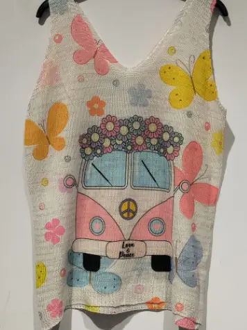 Pink Van Knit Printed Sleeveless Sweater