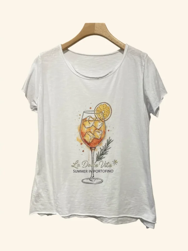 Printed T-Shirt with Rhinestones — Summer Portofino