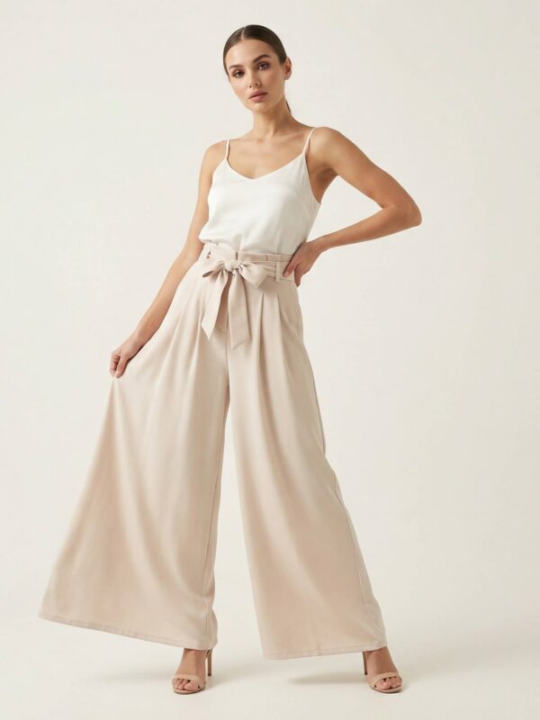 Wide Fluid Pleated Pants with Tie Belt
