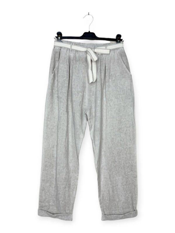 Cotton Linen Pants with Ribbon Belt